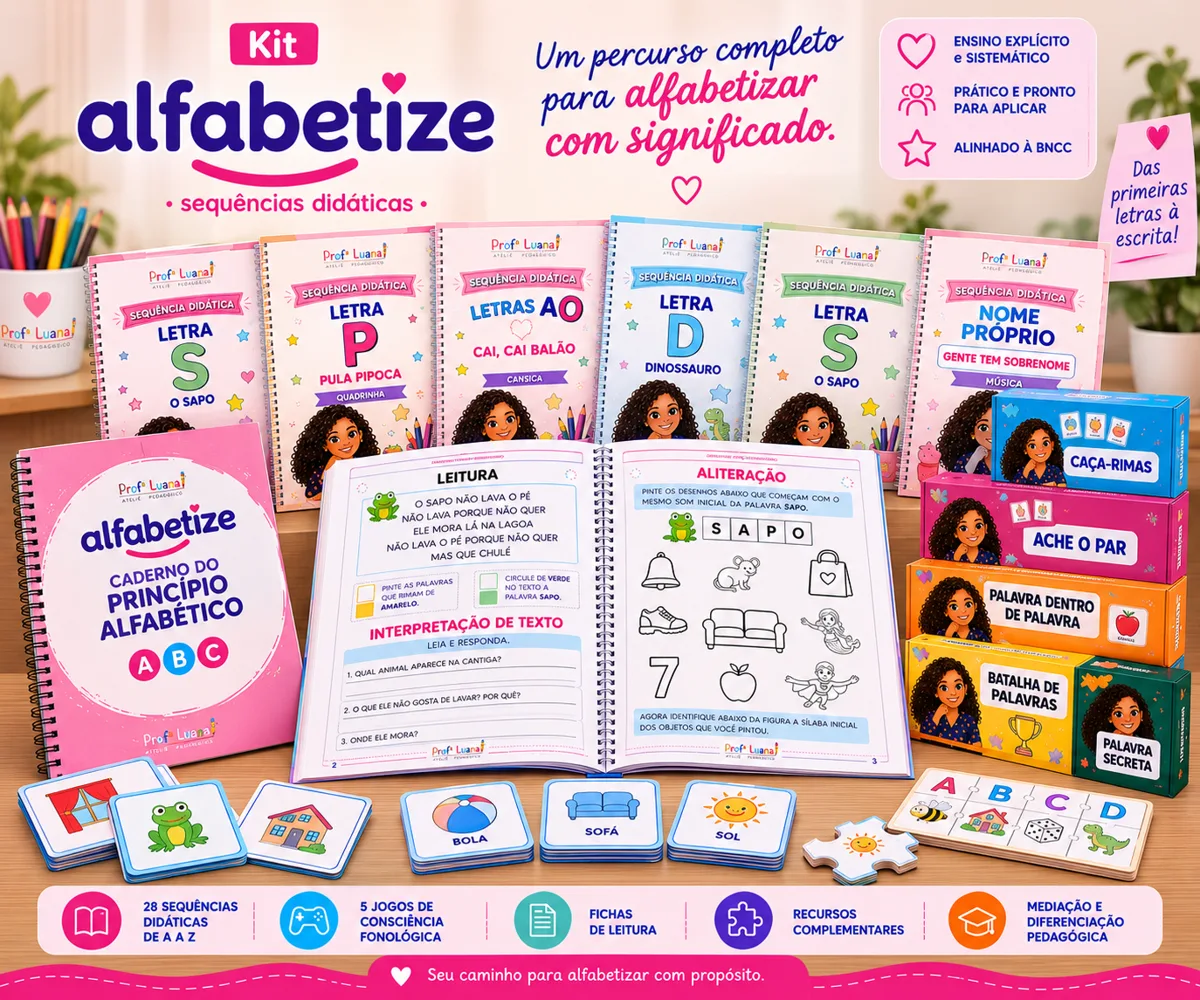 Kit Alfabetize: sequências didáticas, caderno do princípio alfabético, fichas e jogos