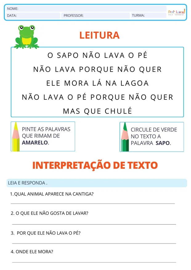 Página de leitura e interpretação de texto
