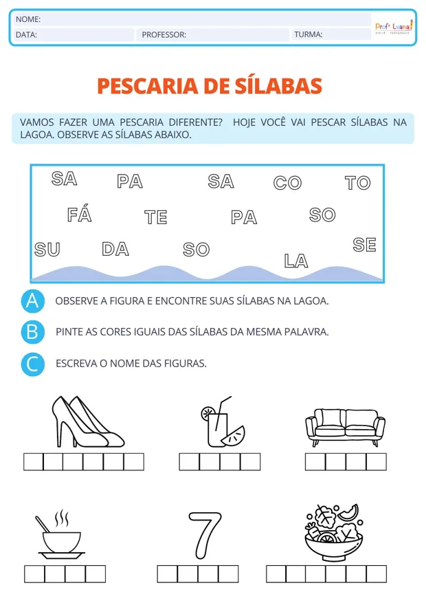 Página Pescaria de sílabas